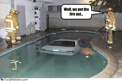 car crashed in swimming pool