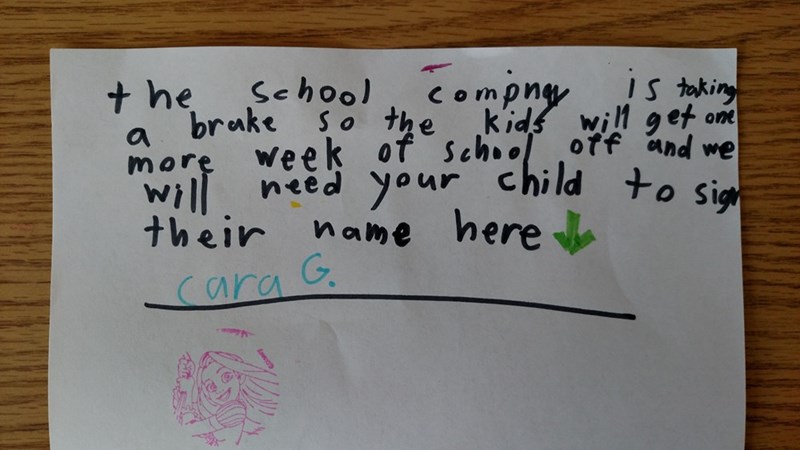 funny fail image little kid tries to forge school letter 