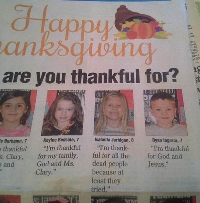 funny fail classic kids in newspaper being thankful 