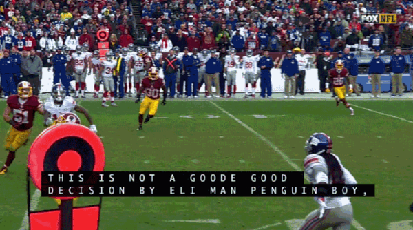 funny fail images FOX closed captioning gives NFL Eli Manning penguin boy nickname