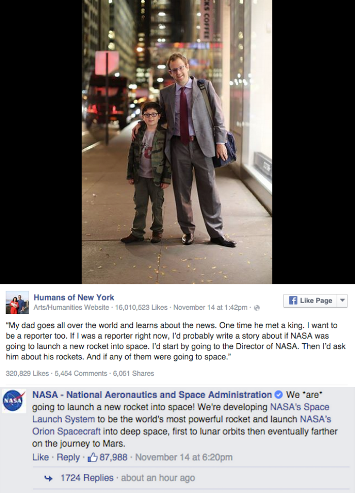 facebook cute Human of New York posts gets response from NASA