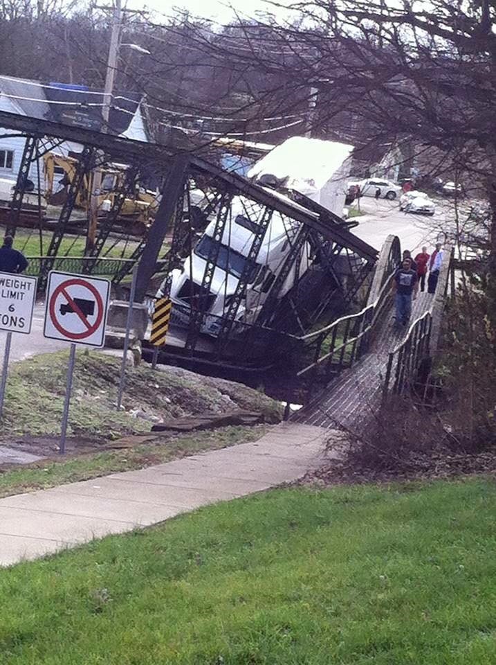 funny fail image no truck on bridge sign