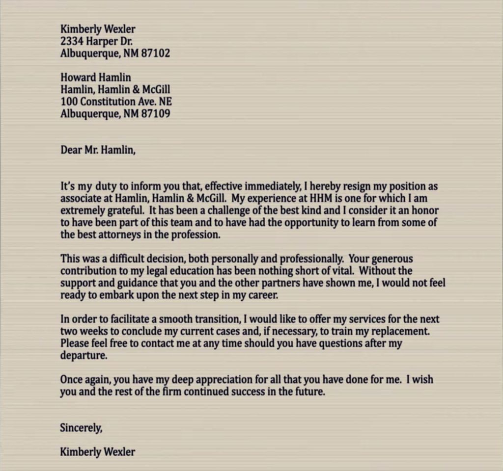 A good example for a letter of resignation. You will have ...