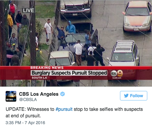 selfie car chase fail A High Speed Chase Through Los Angeles Ended in a Selfie