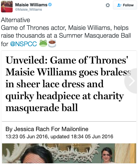 maisie williams shut down a sexist headline with a single tweet