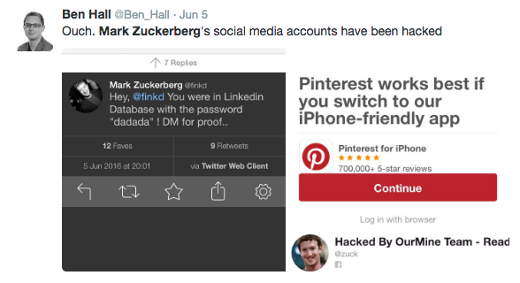 image hacking mark zuckerberg Someone Hacked Mark Zuckerberg's Social Media Accounts Because His Password Was Dumb